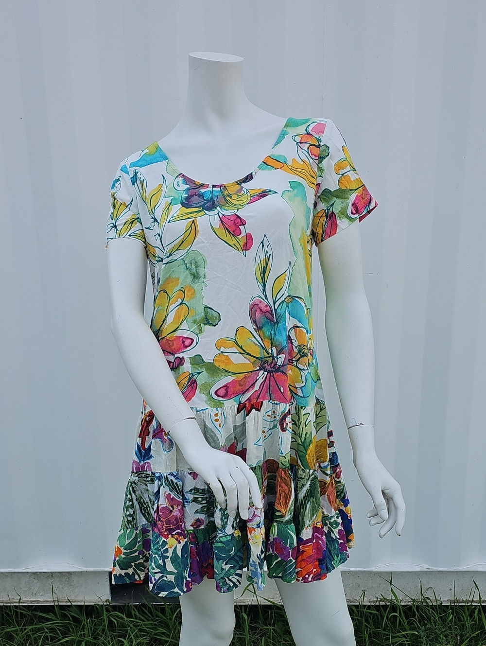 Jams World Watercolor Floral Tiered Dress XS 100% Rayon